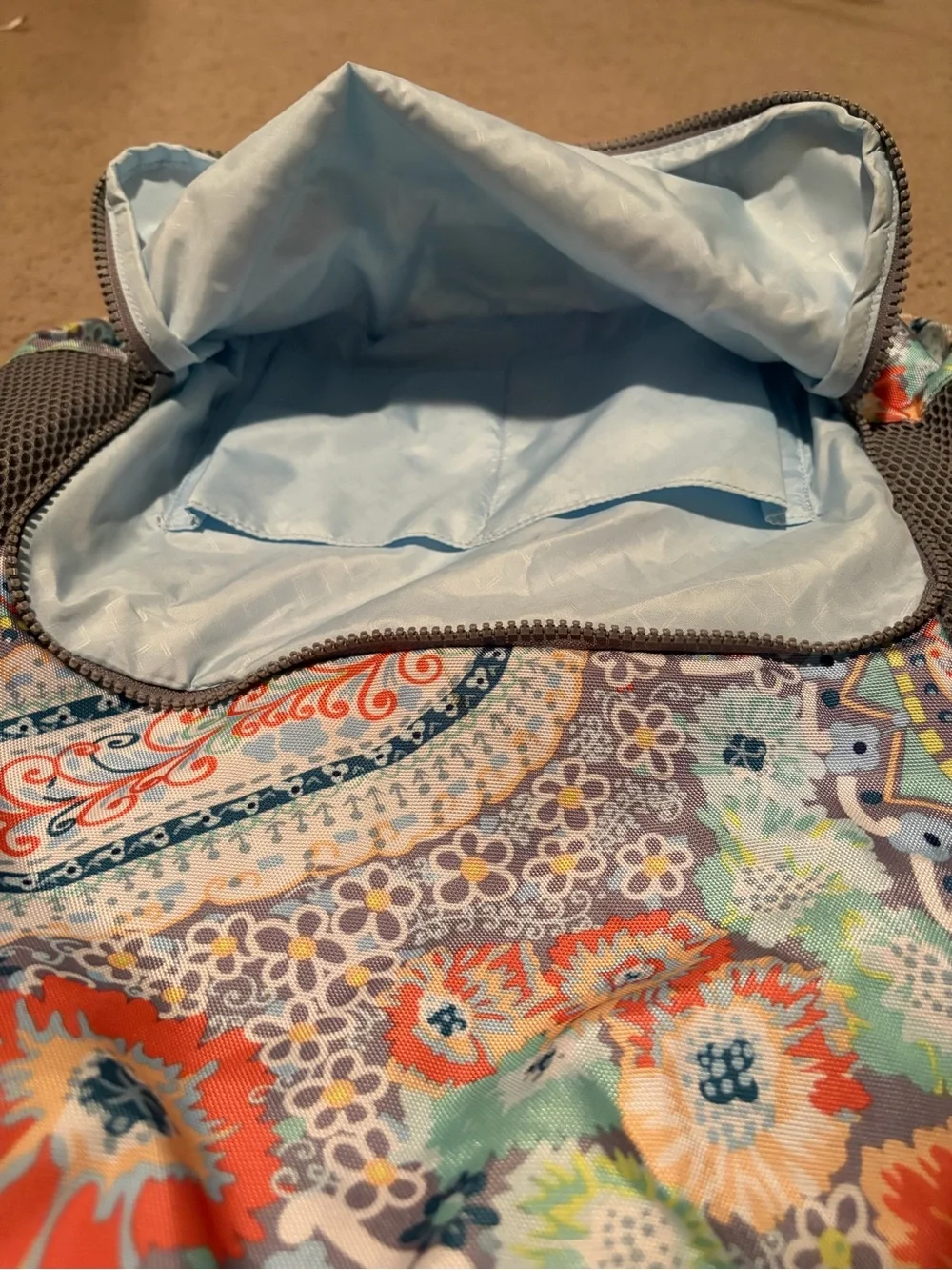 Vera Bradley Paisley Floral Drawstring Backpack in Coral, Teal, Gray